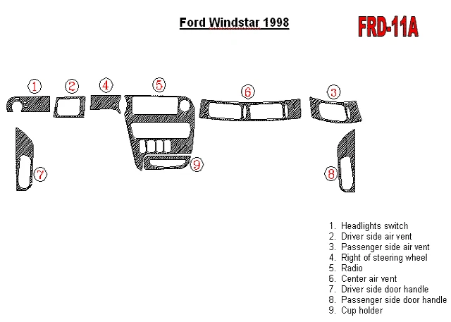 FOR FORD WINDSTAR 1995 96 97 98 INTERIOR SET WOOD CARBON ALUMIN DASH TRIM KIT - Image 1 of 4