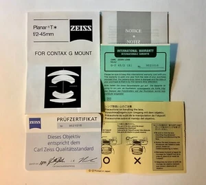 ZEISS PLANAR T* f/2-45mm for Contax G Mount Instruction Manual - Picture 1 of 3