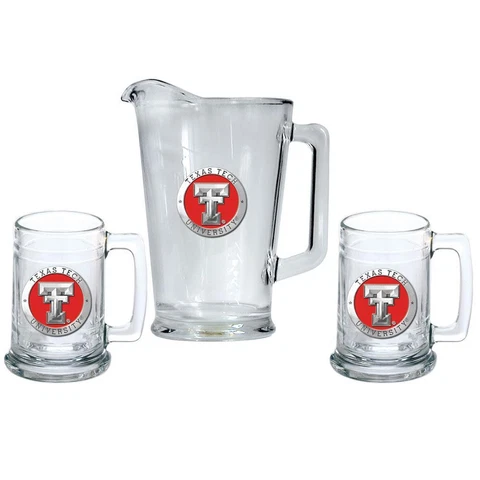Texas Tech University Pitcher and 2 Stein Glass Set Beer Set Cover