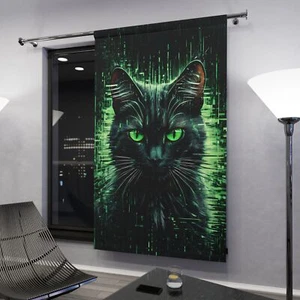 Black Cat Sci-Fi Glitch Window Curtains, Home Decor, Cat Lover Gift - Picture 1 of 5
