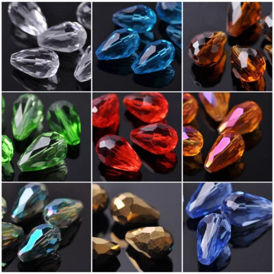 10pcs 18x12mm Teardrop Faceted Crystal Glass Loose Beads for DIY Jewelry Making - Image 1 of 4