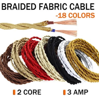 TWIST 2 Core 3 AMP Braided Fabric Cable Lighting Lamp Flex Vintage 2 × 0.75mm² - Image 1 of 4