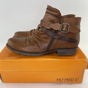 Miz Mooz Lagos Brandy Brown Leather Wide Buckled Ankle Boots Sz EU 38 US 7.5-8 - Picture 1 of 12