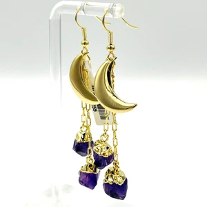 Amethyst Edelstein Chandelier Mond Ohrringe goldfarben Ohrhänger Pagan Moon - Bild 1 von 9