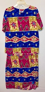 Caribbean Girl USA Size L Blue Pink Gold Top And Skirt #coastal #beach - Picture 1 of 12