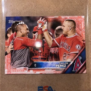 2016 Topps Mini Carlos Perez w/ Mike Trout Red Parallel 2/5 Jersey & Color Match - Picture 1 of 10