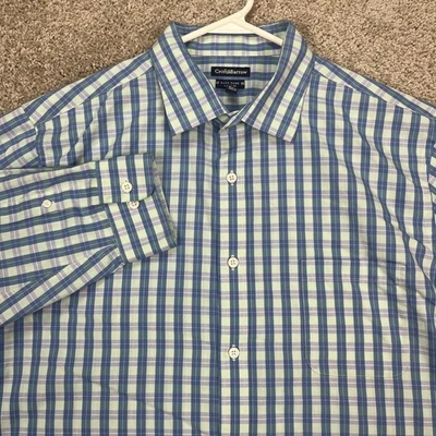 Camisa Croft & Barrow Hombre 17.5 2XL Azul Púrpura Cuadros Ajuste Clásico Fácil Cuidado Bolsillo Foto 1 de 4