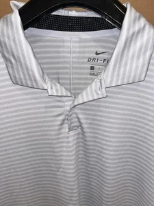 Nike Tiger Woods Collection Shirt Mens L Gray White Striped Polo Shirt Dri-Fit - Picture 1 of 5