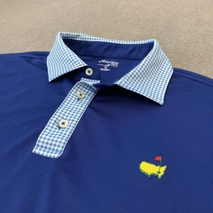 Masters Tech Polo Shirt Mens XL Blue Gingham Collar Performance Golf Augusta - Picture 1 of 9