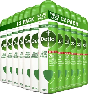 Dettol 2 in 1 Hand and Surface Sanitiser Spray 90 Ml, Pack of 12 - Picture 1 of 12