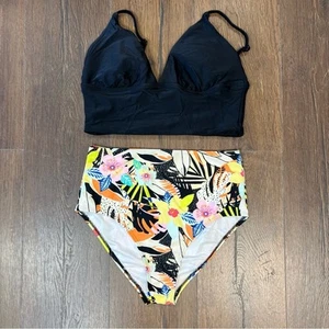 Old Navy Floral High-Waisted Bikini Set - Black and Multicolor SZ MED/LG - Picture 1 of 5