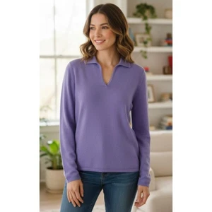 Jersey Peck& Peck 100 % cachemir talla L cuello V lavanda/periwinkle nuevo sin etiquetas - Imagen 1 de 5