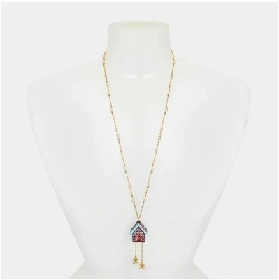 Collar largo Betsey Johnson pan de jengibre casa hombre perlas de imitación tono dorado vacaciones Foto 1 de 3