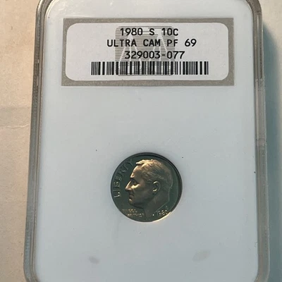 1980-S Roosevelt Dime 10c NGC PF69 Ultra Cameo Old Fat Fatty Holder - Image 1 of 4