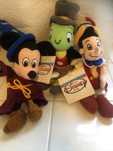 Vintage Disney Store Jiminy Cricket, Mickey, Pinocchio Set (3) Beanie Plüsch - Bild 1 von 5