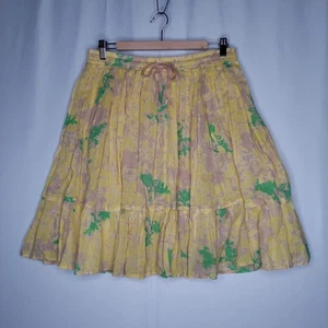 Old Navy Full Skirt Small Yellow Metallic Floral Ruffle Fairy Cotton Lined 2000s - Picture 1 of 9