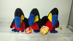 TY BEANIE BABIES~~LOT OF (3) RARE VINTAGE "KIWI THE TOUCAN" BEANIE BABIES~MWTS - Picture 1 of 9