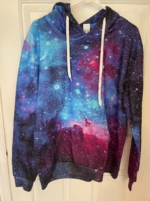 Colorida sudadera con capucha temática galaxia con cordones bolsillos talla grande Foto 1 de 3