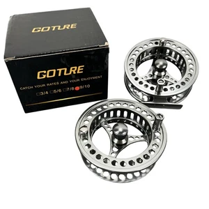 Goture Fliegen Angelrolle Spule 9/10 Silber Aluminium große Dorn leichte Menge - Bild 1 von 9