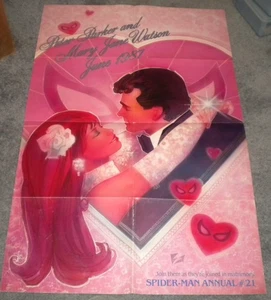 Peter Parker and Mary Jane Watson Wedding Poster 22 x 34 Spiderman 1987 Marvel - Picture 1 of 3