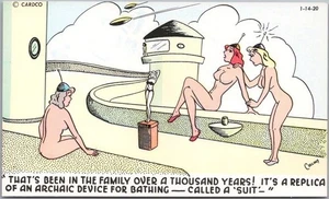 c1956 NUDISTS Comic Postcard "Replica of a Bathing Suit" Artist-Signed COLLINS - Picture 1 of 2