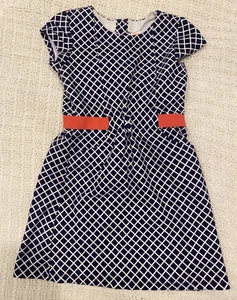 Gymboree Dress Girls 10 Blue White Check Coral Band Stretch Short Sleeve - Picture 1 of 11