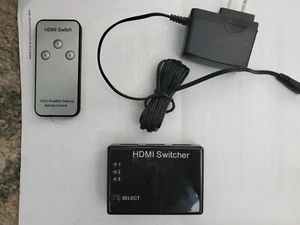 3 Port HDMI Switch Switcher 3 In 1 Out Splitter w/remote and Power Supply - Picture 1 of 1