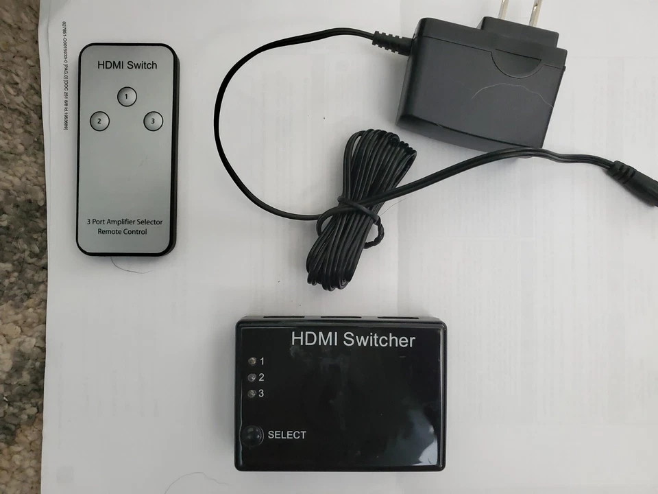3 Port HDMI Switch Switcher 3 In 1 Out Splitter w/remote and Power Supply - Image 1 of 1