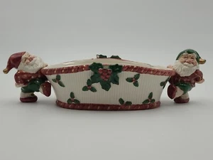 Fitz And Floyd Holiday "Old World Christmas Elves" Cranberry Sauce Dish *cracked - Picture 1 of 5
