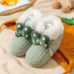 US Baby Girls Newborn Infants Bow Party Warm Shoes Soft Christening Boots Winter