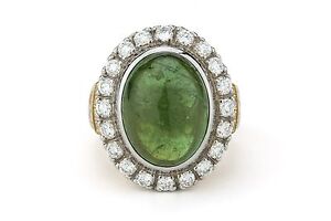 Emma Quist Primavera 12.12 Carat Cabochon Green Tourmaline Diamond Ring