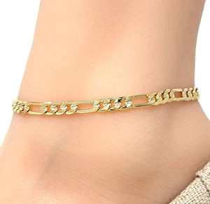 Ankle Bracelet for Women Concave Figaro Chain Anklet 9",10",11",12" Small-Plus - Picture 1 of 5
