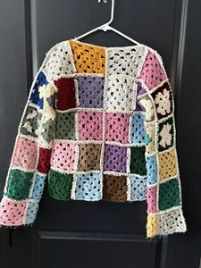 Floral Granny Square Pull Over Sweater Top Long Sleeve Handmade Crocheted - Picture 1 of 6