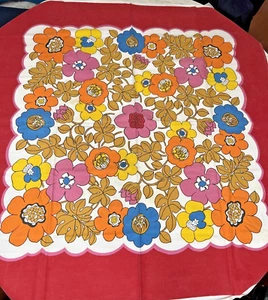 Vintage Tablecloth Colorful Flowers thick cotton blend Stunning rare 121 x 121cm - Picture 1 of 15