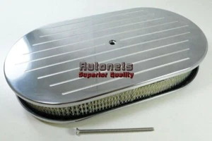 15" Oval Polish Ball-Milled Aluminum Air Cleaner Hot Street Rod Chevy Ford Mopar - Picture 1 of 2