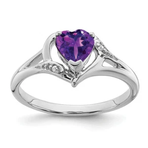 14K White Gold Purple Amethyst Diamond Heart Ring Gemstone Love Band February... - Picture 1 of 100