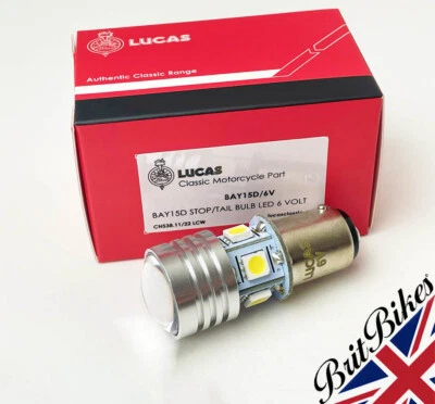 BOMBILLA TRASERA LED DE PARADA ORIGINAL LUCAS MOTOCICLETA 6V SBC BAY15D BSA NORTON TRIUMPH Foto 1 de 4