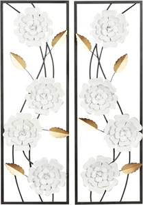 Metal Floral Home Wall Decor Dimensional Floating Wall Sculpture with Black and - Picture 1 of 9