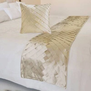 Designer Ivory Satin King Bed Runner, Pintucks, Textured - Glazed Satin - Picture 1 of 5