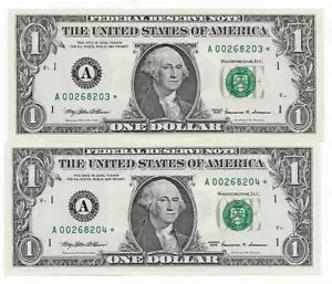 Scarce $1 1999 Boston District 1st Printing 640,000 Star Pair CHCU - Picture 1 of 1