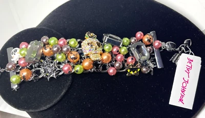 Betsey Johnson Sugar Skull Ghost Cat Web Spider Jack O Lantern Pearls Bracelet - Image 1 of 4