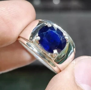 Natural Sapphire Ring For Men, Big Blue Sapphire Stone Ring, 925 Silver Neelam - Picture 1 of 4