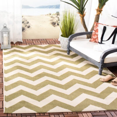SAFAVIEH Indoor Outdoor CY6244-244 Courtyard Green / Beige Rug - Image 1 of 4
