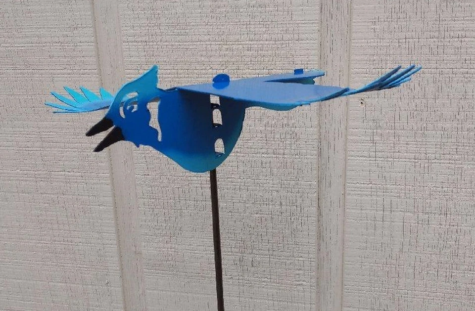 Handcrafted Kinetic Metal Yard Art Bluebird Garden Stake Made in USA - Image 1 of 1