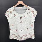 Love And Liberty Jonny cap sleeve embroidered front gray lace floral top silk XS