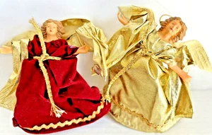 Angel Ornaments Fabric Gowns Resin Christmas Tree Decoration 2 5" Gold Red - Picture 1 of 4