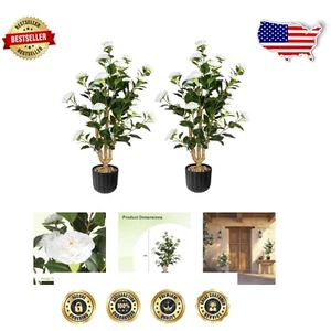 Chic 38” Faux Camellia Plants - 2-Pack for Effortless Indoor & Outdoor Style - Picture 1 of 9