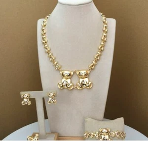 Hugs and Kisses 2 Large Teddy Bear 14k Gold Necklace Bracelet Ring Earrings 91 - Picture 1 of 27