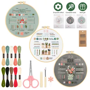 3 Sets Embroidery Starter Kit for Beginners Adult Cross Stitch Stamped DIY Craft - Picture 1 of 7