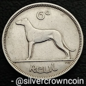 Ireland Eire 6 Pence 1950. KM#13a. Sixpence coin. Harp. Dog. Wolfhound. 6d. - Picture 1 of 7